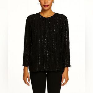 American Night Vintage Black Sequin Beaded Jacket Size L Made in India